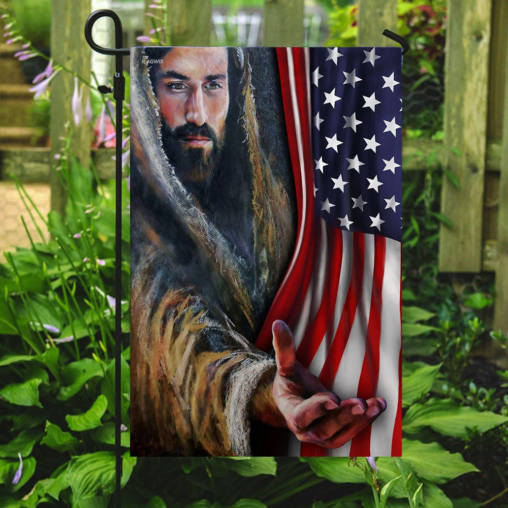 Christian Garden Flags, Jesus - Take My Hand American US Flag, Christian House Flags, Christian Cross Flag, Faith Flag