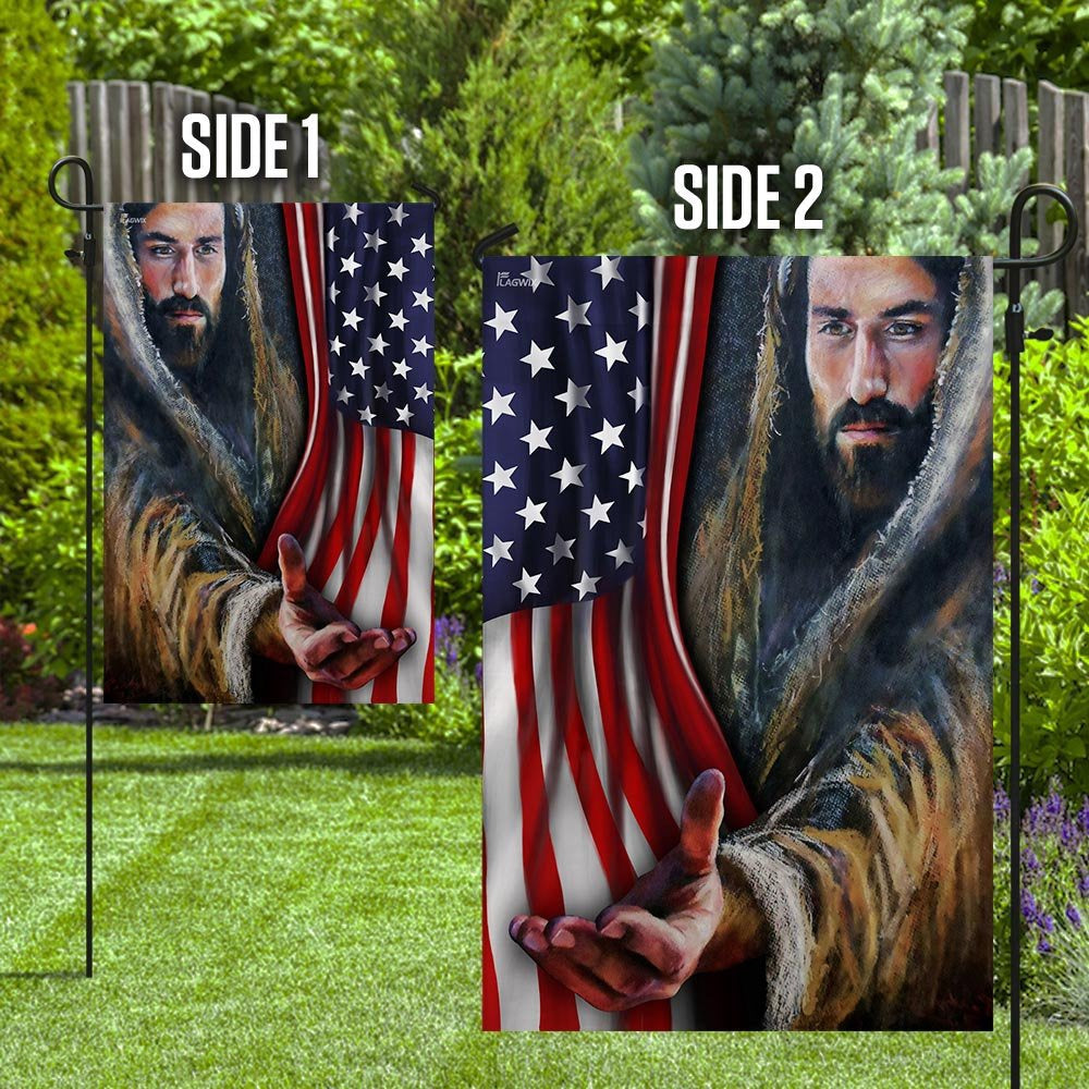 Christian Garden Flags, Jesus - Take My Hand American US Flag, Christian House Flags, Christian Cross Flag, Faith Flag