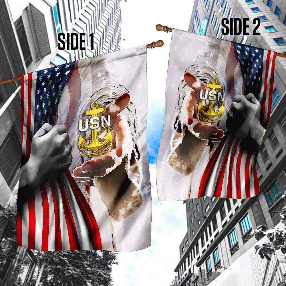 Christian Garden Flags, Jesus - United States Navy Flag, Christian House Flags, Christian Cross Flag, Faith Flag