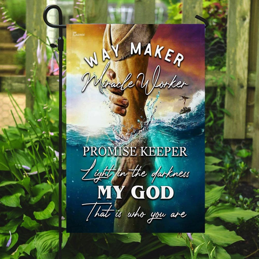 Christian Garden Flags, Jesus - Way Maker Miracle Worker Promise Keeper Light In The Darkness Flag, Christian House Flags, Faith Flag