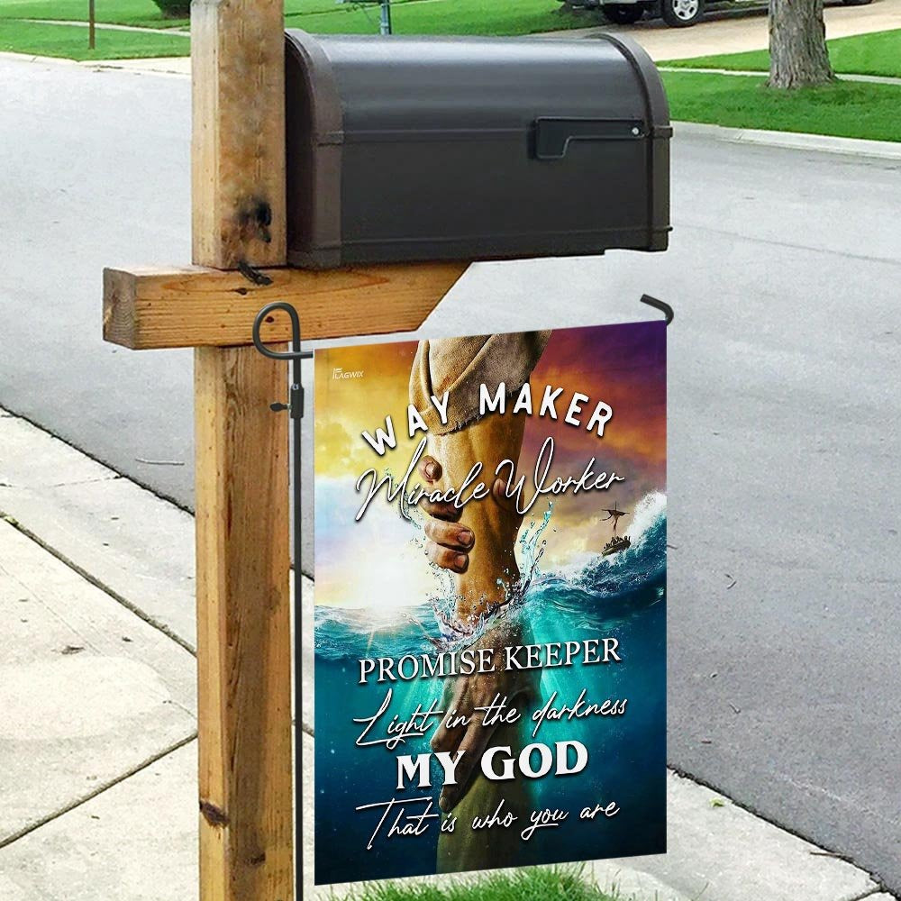 Christian Garden Flags, Jesus - Way Maker Miracle Worker Promise Keeper Light In The Darkness Flag, Christian House Flags, Faith Flag