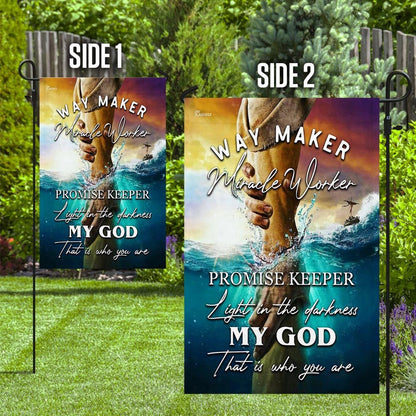 Christian Garden Flags, Jesus - Way Maker Miracle Worker Promise Keeper Light In The Darkness Flag, Christian House Flags, Faith Flag