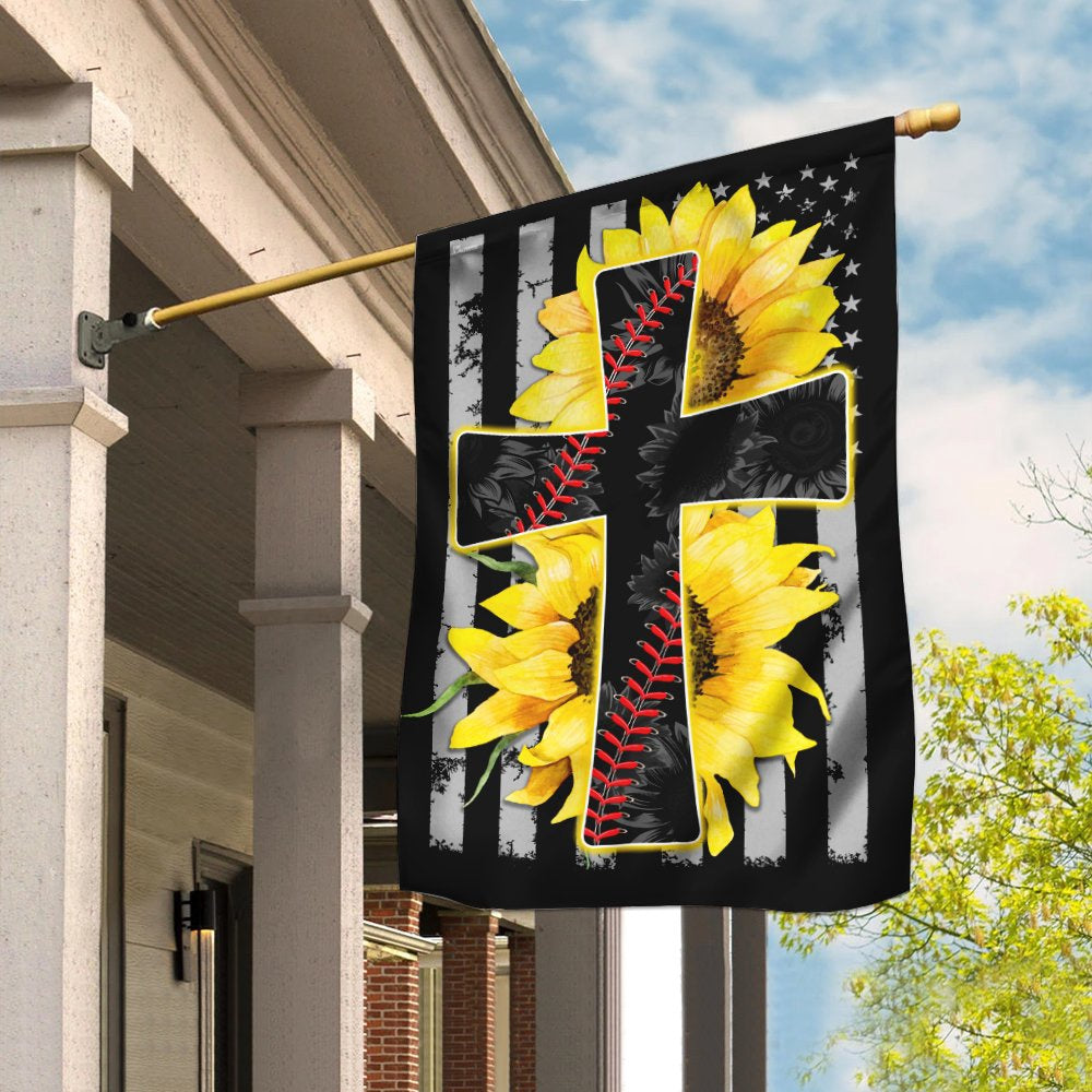 Christian Garden Flags, Jesus And Softball Sunflower Christian Cross Flag, Christian House Flags, Christian Cross Flag, Faith Flag