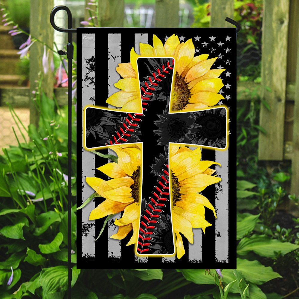 Christian Garden Flags, Jesus And Softball Sunflower Christian Cross Flag, Christian House Flags, Christian Cross Flag, Faith Flag