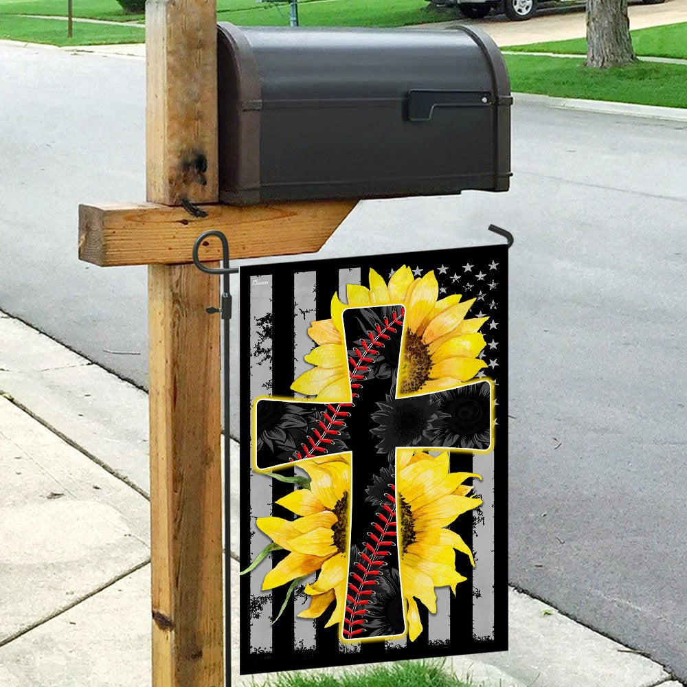 Christian Garden Flags, Jesus And Softball Sunflower Christian Cross Flag, Christian House Flags, Christian Cross Flag, Faith Flag