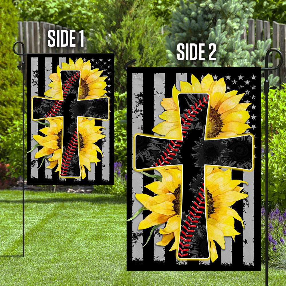 Christian Garden Flags, Jesus And Softball Sunflower Christian Cross Flag, Christian House Flags, Christian Cross Flag, Faith Flag
