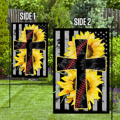 Christian Garden Flags, Jesus And Softball Sunflower Christian Cross Flag, Christian House Flags, Christian Cross Flag, Faith Flag