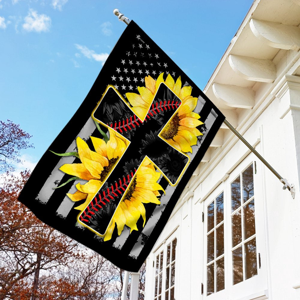 Christian Garden Flags, Jesus And Softball Sunflower Christian Cross Flag, Christian House Flags, Christian Cross Flag, Faith Flag