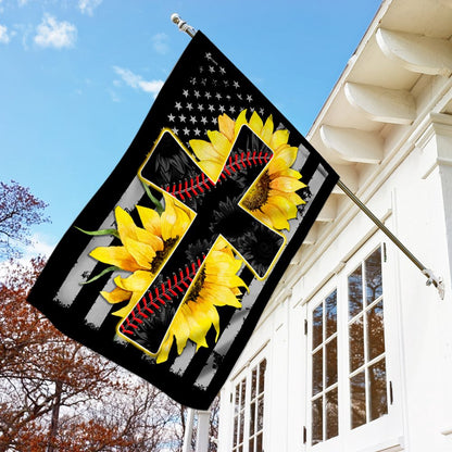 Christian Garden Flags, Jesus And Softball Sunflower Christian Cross Flag, Christian House Flags, Christian Cross Flag, Faith Flag