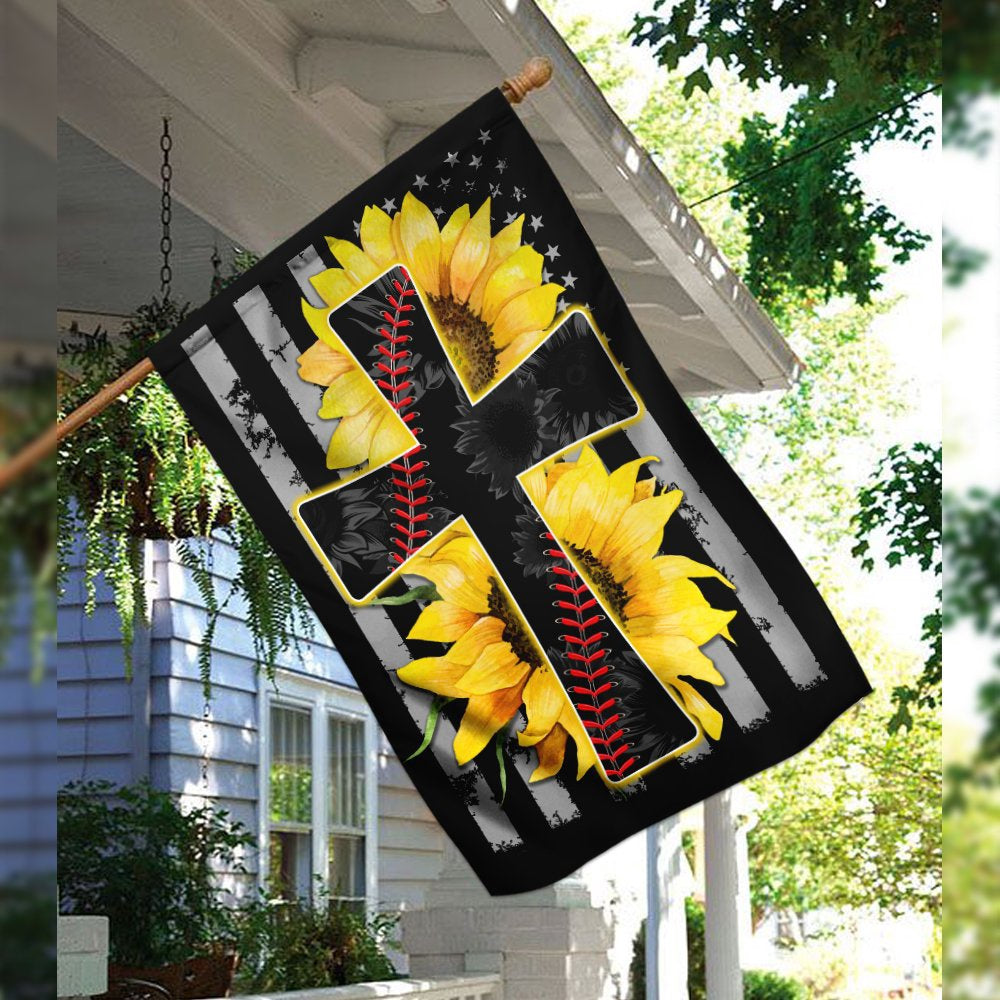 Christian Garden Flags, Jesus And Softball Sunflower Christian Cross Flag, Christian House Flags, Christian Cross Flag, Faith Flag