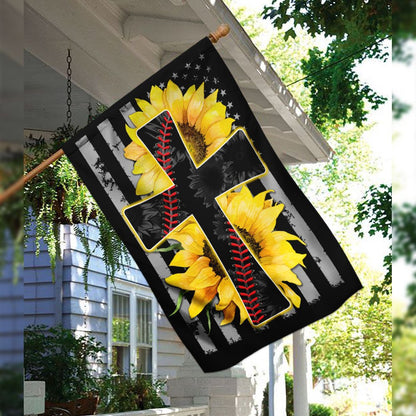 Christian Garden Flags, Jesus And Softball Sunflower Christian Cross Flag, Christian House Flags, Christian Cross Flag, Faith Flag