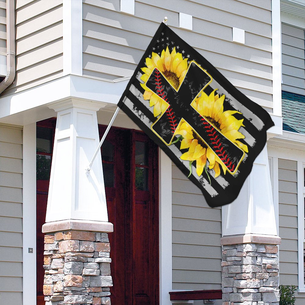 Christian Garden Flags, Jesus And Softball Sunflower Christian Cross Flag, Christian House Flags, Christian Cross Flag, Faith Flag