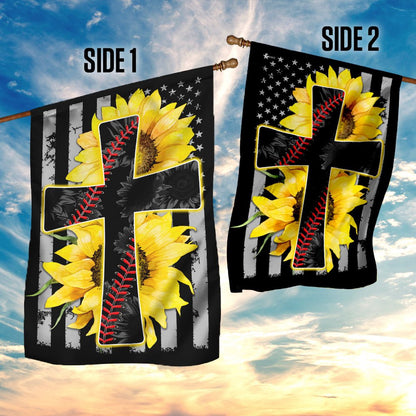 Christian Garden Flags, Jesus And Softball Sunflower Christian Cross Flag, Christian House Flags, Christian Cross Flag, Faith Flag