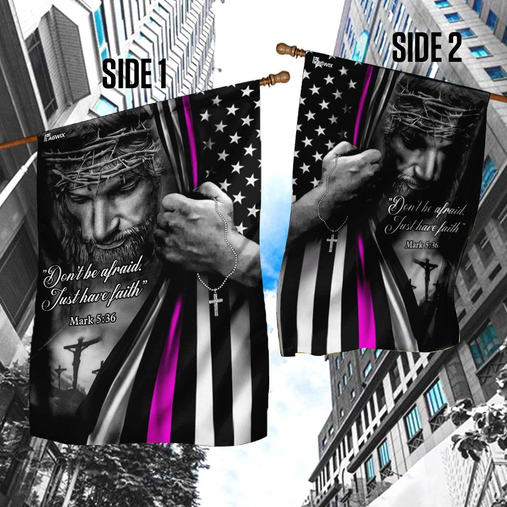 Christian Garden Flags, Jesus Christian - Breast Cancer Awareness Thin Pink Line Flag, Christian House Flags, Christian Cross Flag, Faith Flag