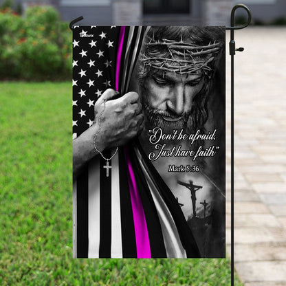 Christian Garden Flags, Jesus Christian - Breast Cancer Awareness Thin Pink Line Flag, Christian House Flags, Christian Cross Flag, Faith Flag