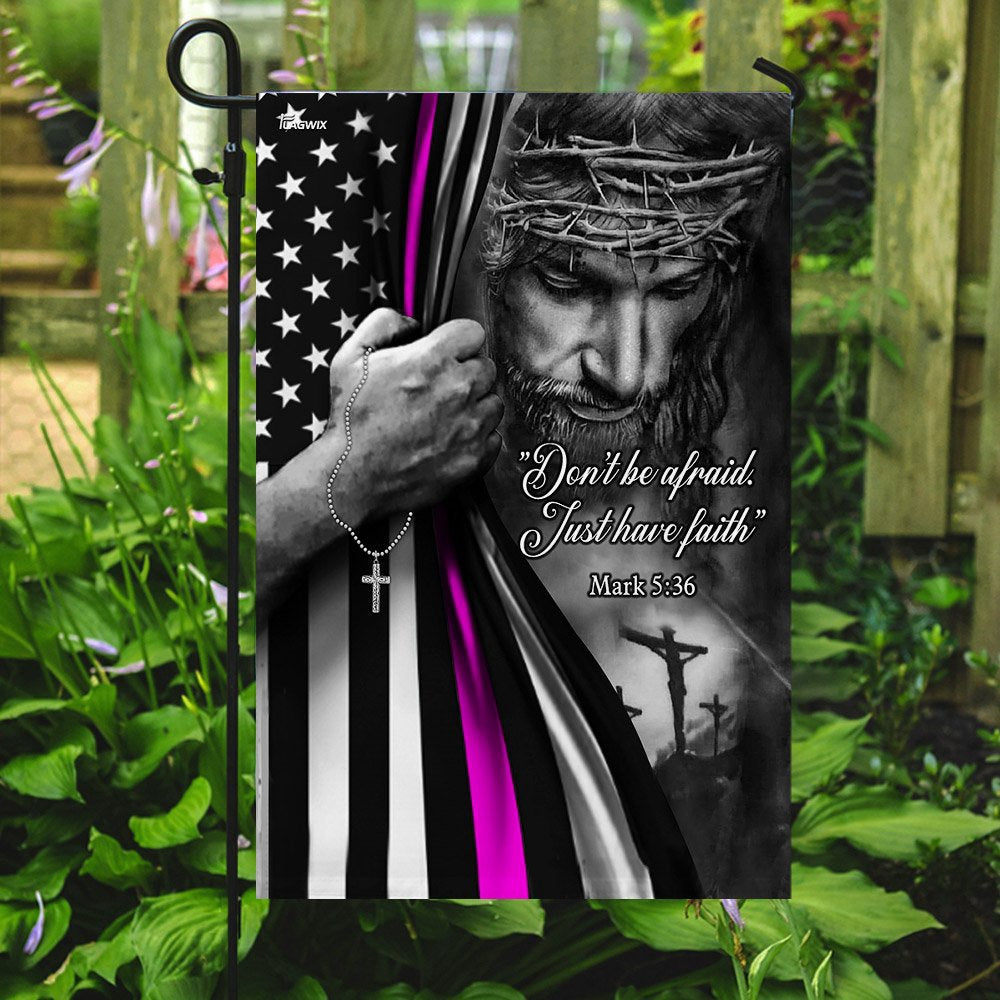 Christian Garden Flags, Jesus Christian - Breast Cancer Awareness Thin Pink Line Flag, Christian House Flags, Christian Cross Flag, Faith Flag
