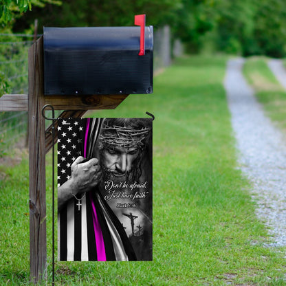 Christian Garden Flags, Jesus Christian - Breast Cancer Awareness Thin Pink Line Flag, Christian House Flags, Christian Cross Flag, Faith Flag