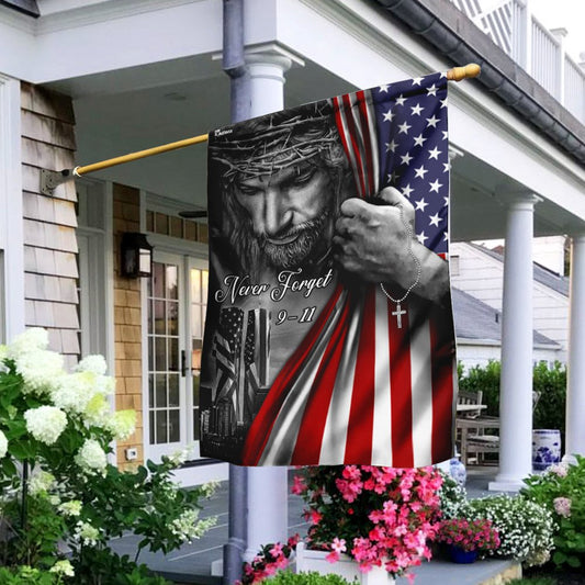 Christian Garden Flags, Jesus Christian - Never Forget 911 Flag, Christian House Flags, Christian Cross Flag, Faith Flag