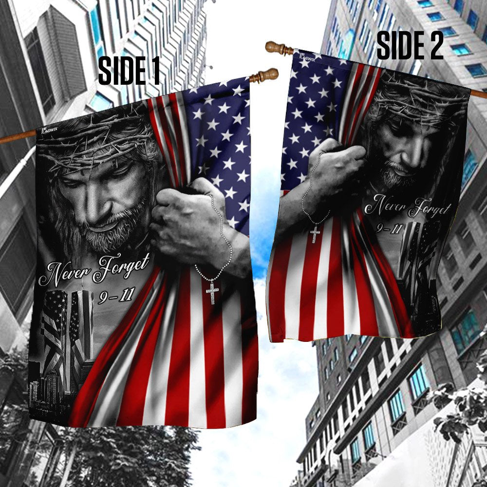 Christian Garden Flags, Jesus Christian - Never Forget 911 Flag, Christian House Flags, Christian Cross Flag, Faith Flag