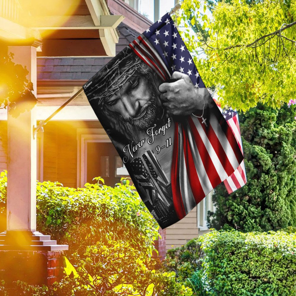 Christian Garden Flags, Jesus Christian - Never Forget 911 Flag, Christian House Flags, Christian Cross Flag, Faith Flag