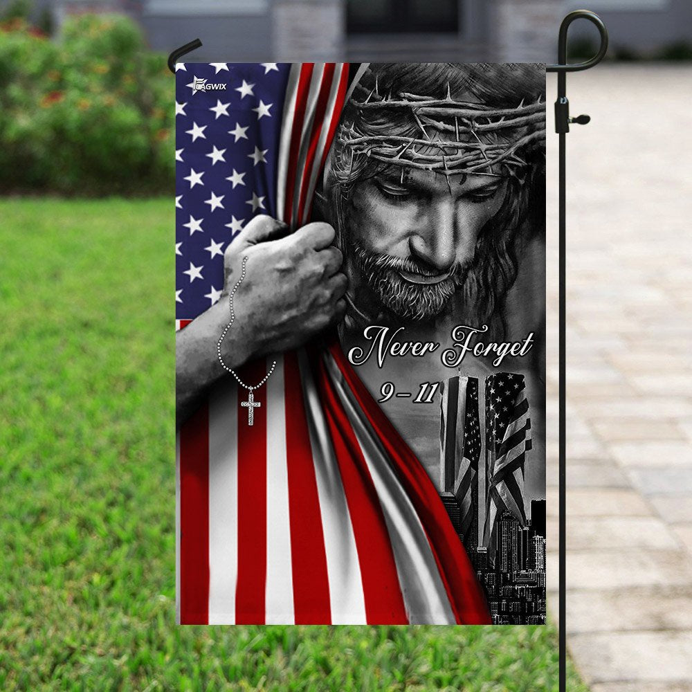 Christian Garden Flags, Jesus Christian - Never Forget 911 Flag, Christian House Flags, Christian Cross Flag, Faith Flag
