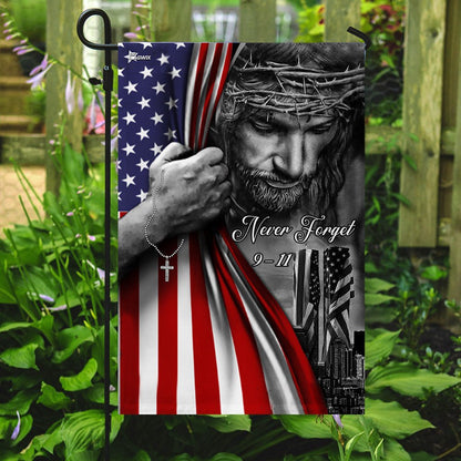 Christian Garden Flags, Jesus Christian - Never Forget 911 Flag, Christian House Flags, Christian Cross Flag, Faith Flag