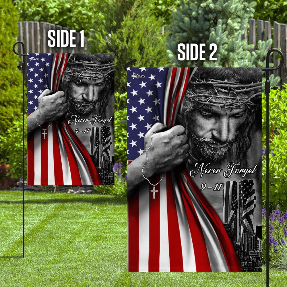 Christian Garden Flags, Jesus Christian - Never Forget 911 Flag, Christian House Flags, Christian Cross Flag, Faith Flag