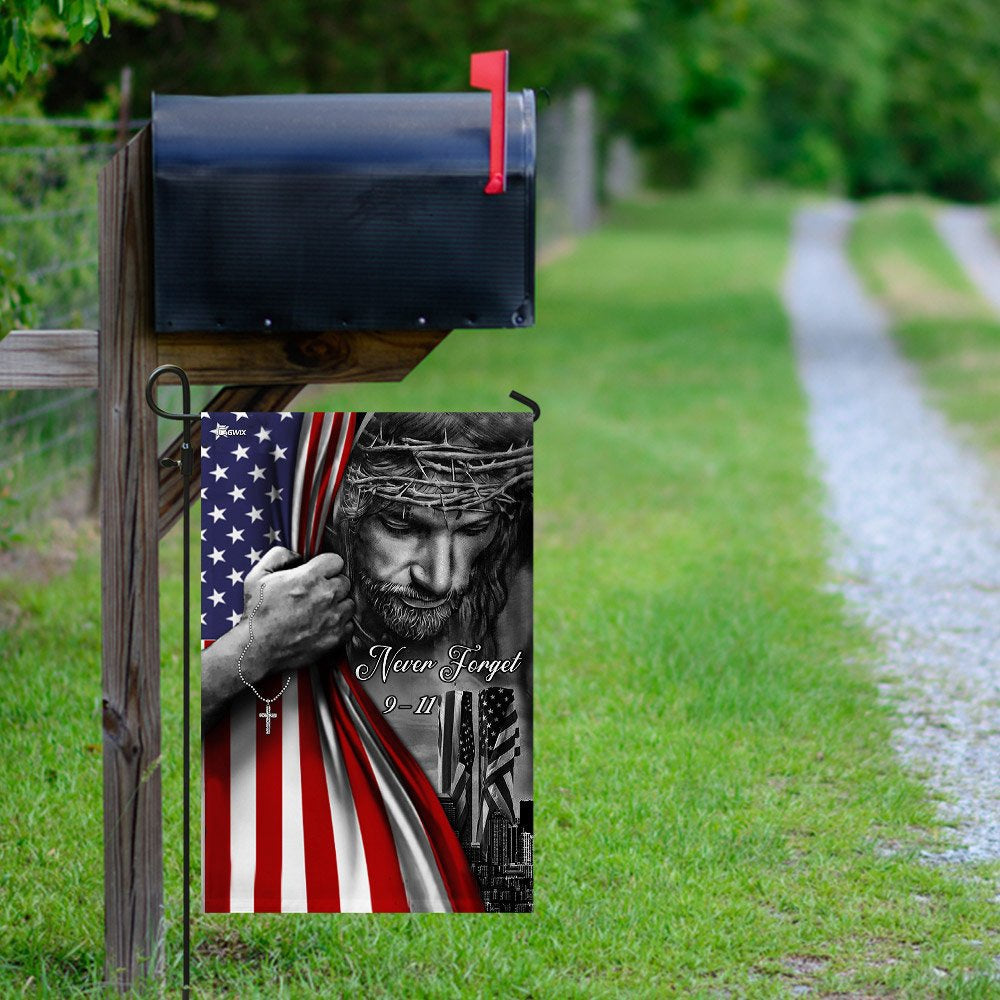 Christian Garden Flags, Jesus Christian - Never Forget 911 Flag, Christian House Flags, Christian Cross Flag, Faith Flag