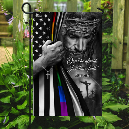 Christian Garden Flags, Jesus Christian - Rainbow Thin Line Flag, Christian House Flags, Christian Cross Flag, Faith Flag