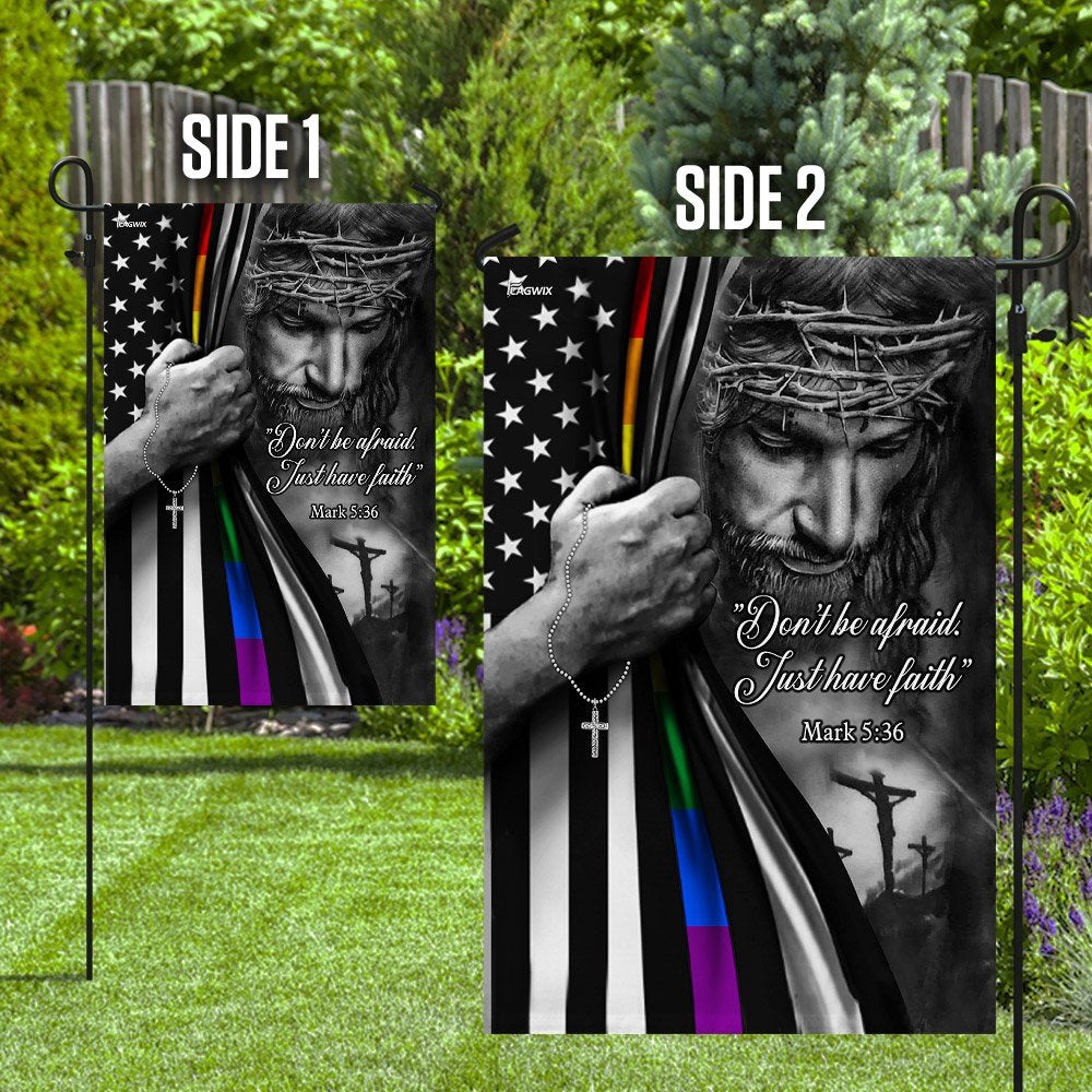 Christian Garden Flags, Jesus Christian - Rainbow Thin Line Flag, Christian House Flags, Christian Cross Flag, Faith Flag