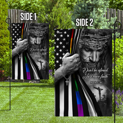 Christian Garden Flags, Jesus Christian - Rainbow Thin Line Flag, Christian House Flags, Christian Cross Flag, Faith Flag