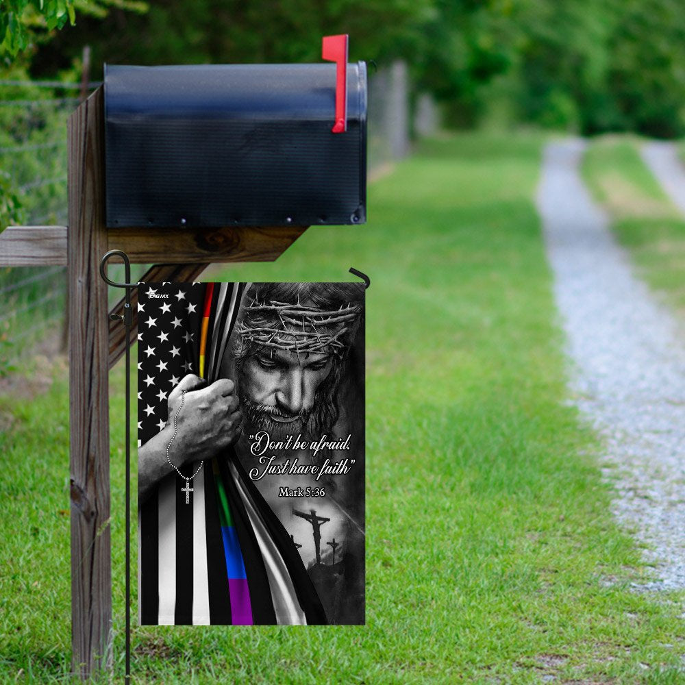 Christian Garden Flags, Jesus Christian - Rainbow Thin Line Flag, Christian House Flags, Christian Cross Flag, Faith Flag