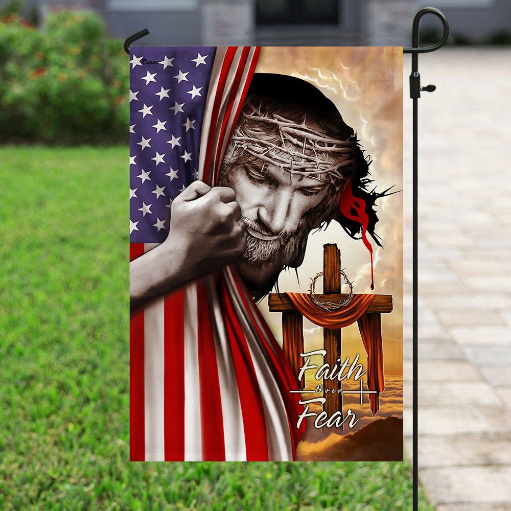 Christian Garden Flags, Jesus Cross Christian Faith Over Fear Flag, Christian House Flags, Christian Cross Flag, Faith Flag