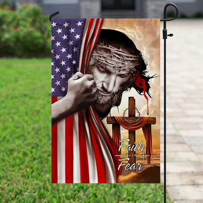 Christian Garden Flags, Jesus Cross Christian Faith Over Fear Flag, Christian House Flags, Christian Cross Flag, Faith Flag
