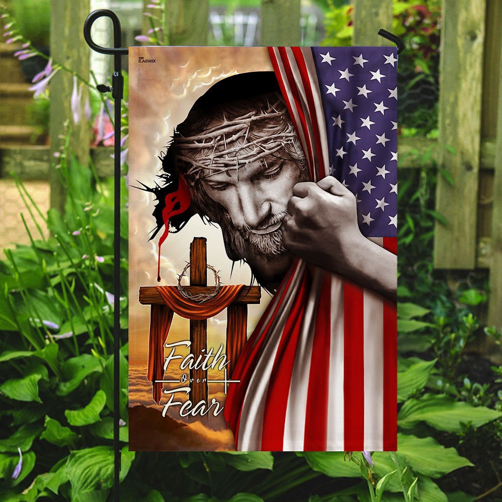Christian Garden Flags, Jesus Cross Christian Faith Over Fear Flag, Christian House Flags, Christian Cross Flag, Faith Flag