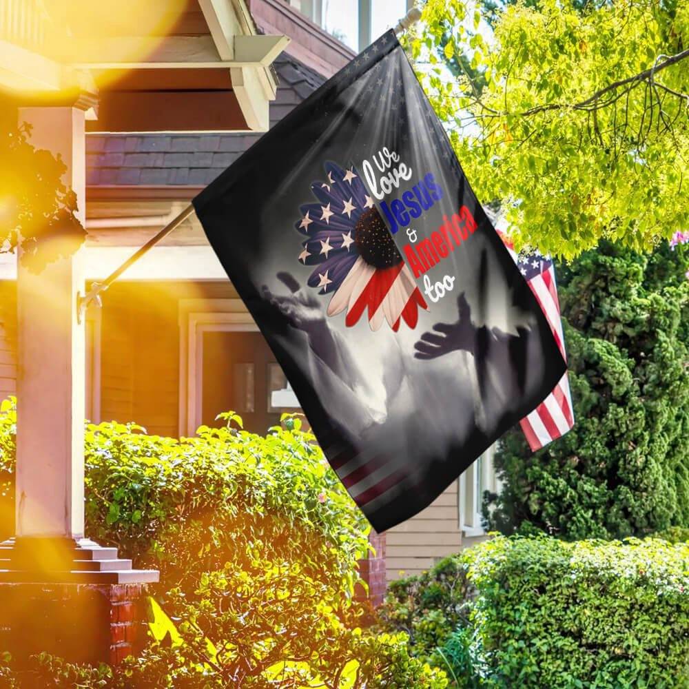 Christian Garden Flags, Jesus Flag, Jesus And Sunflower Flag, American Flag, We Love Jesus And America Too, Christian House Flags, Faith Flag