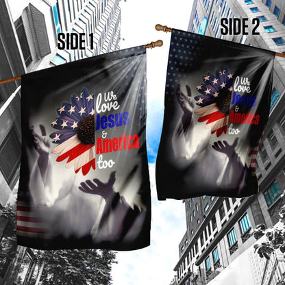 Christian Garden Flags, Jesus Flag, Jesus And Sunflower Flag, American Flag, We Love Jesus And America Too, Christian House Flags, Faith Flag