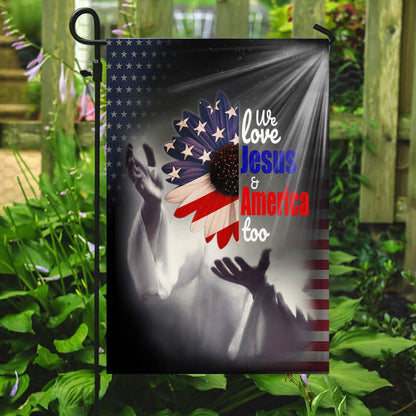 Christian Garden Flags, Jesus Flag, Jesus And Sunflower Flag, American Flag, We Love Jesus And America Too, Christian House Flags, Faith Flag
