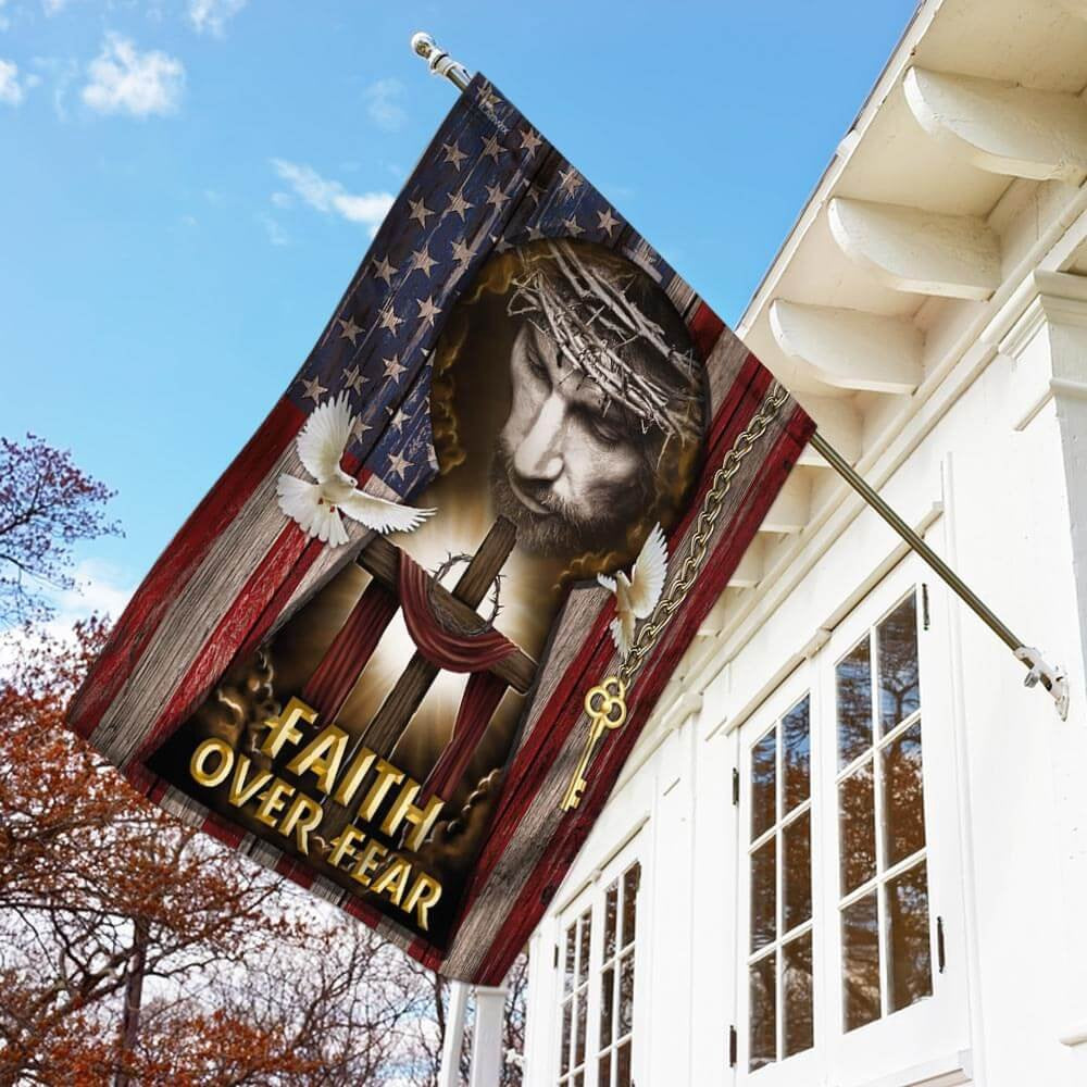 Christian Garden Flags, Jesus, My Lord, My God Faith Over Fear American Flag, Christian House Flags, Christian Cross Flag, Faith Flag