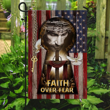 Christian Garden Flags, Jesus, My Lord, My God Faith Over Fear American Flag, Christian House Flags, Christian Cross Flag, Faith Flag