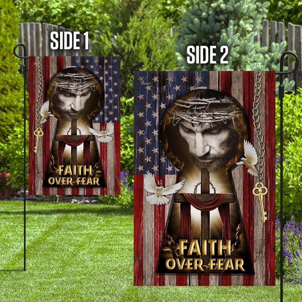 Christian Garden Flags, Jesus, My Lord, My God Faith Over Fear American Flag, Christian House Flags, Christian Cross Flag, Faith Flag