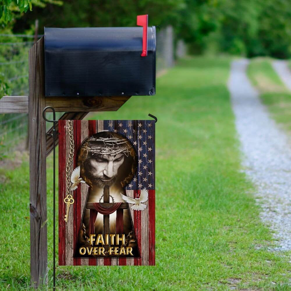 Christian Garden Flags, Jesus, My Lord, My God Faith Over Fear American Flag, Christian House Flags, Christian Cross Flag, Faith Flag