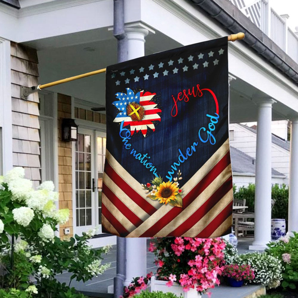Christian Garden Flags, Jesus One Nation Under God Sunflower Flag, Christian House Flags, Christian Cross Flag, Faith Flag