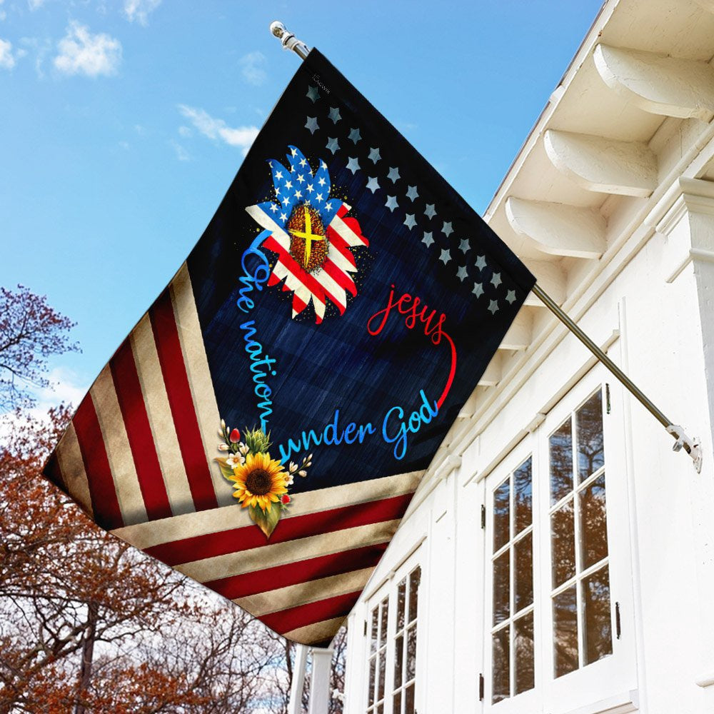 Christian Garden Flags, Jesus One Nation Under God Sunflower Flag, Christian House Flags, Christian Cross Flag, Faith Flag