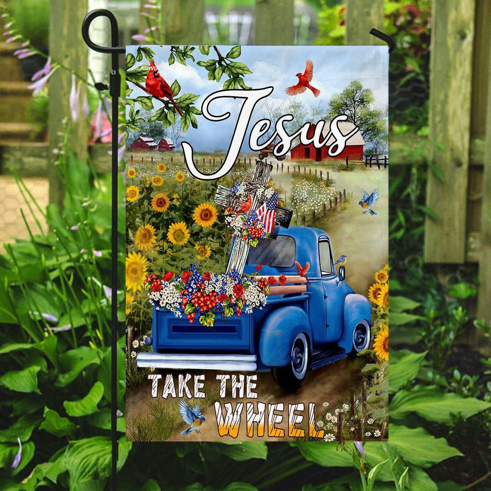 Christian Garden Flags, Jesus Take The Wheel American Truck Farm Garden Flag, Christian House Flags, Christian Cross Flag, Faith Flag