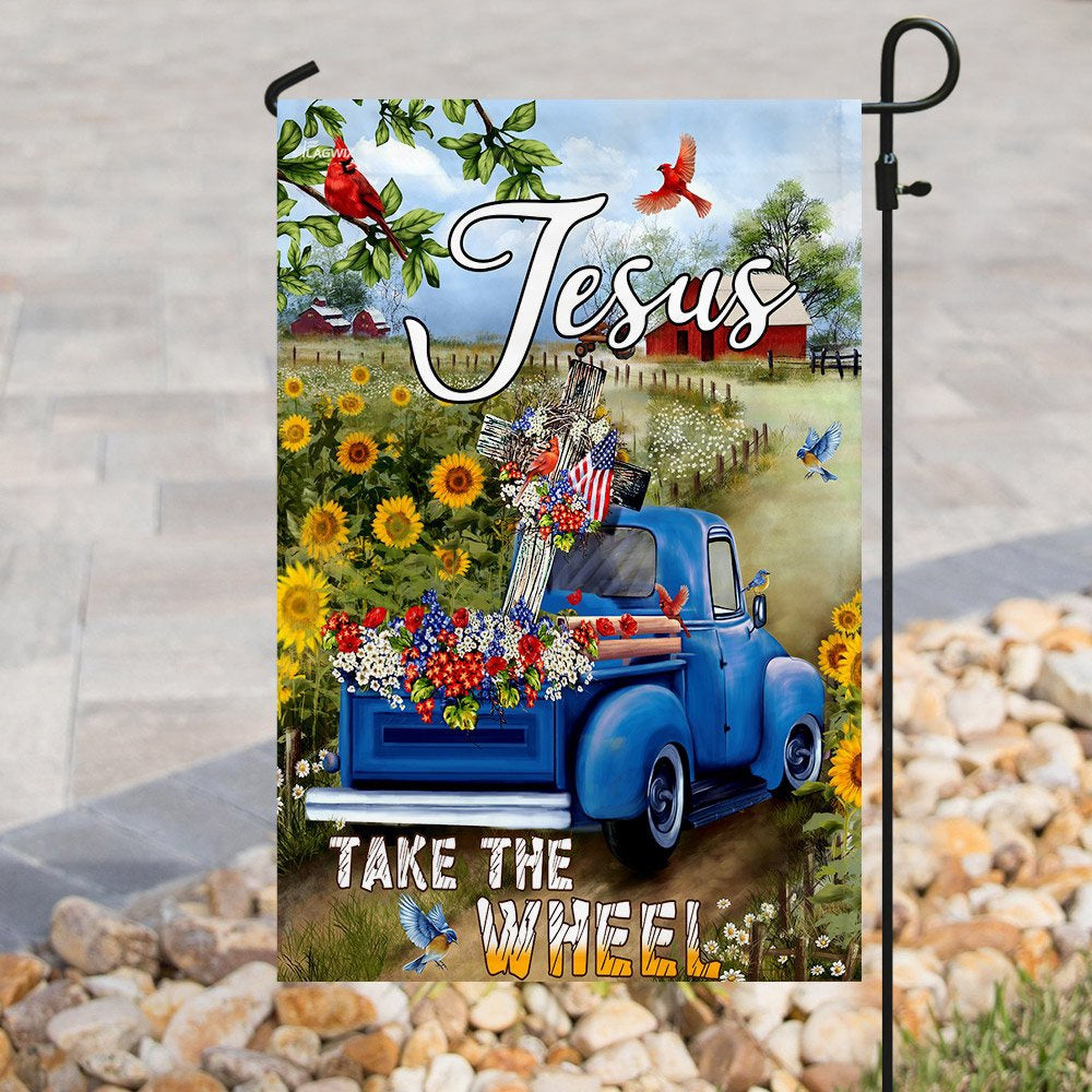 Christian Garden Flags, Jesus Take The Wheel American Truck Farm Garden Flag, Christian House Flags, Christian Cross Flag, Faith Flag