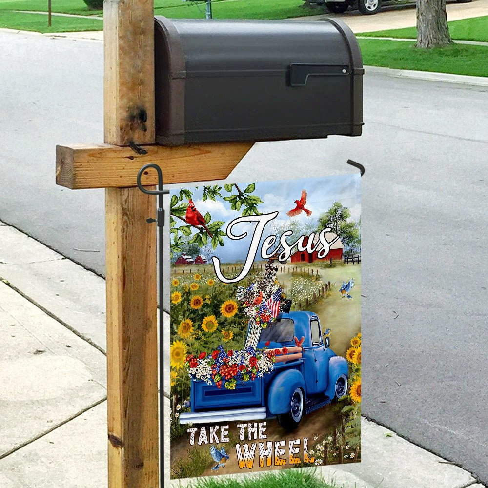 Christian Garden Flags, Jesus Take The Wheel American Truck Farm Garden Flag, Christian House Flags, Christian Cross Flag, Faith Flag
