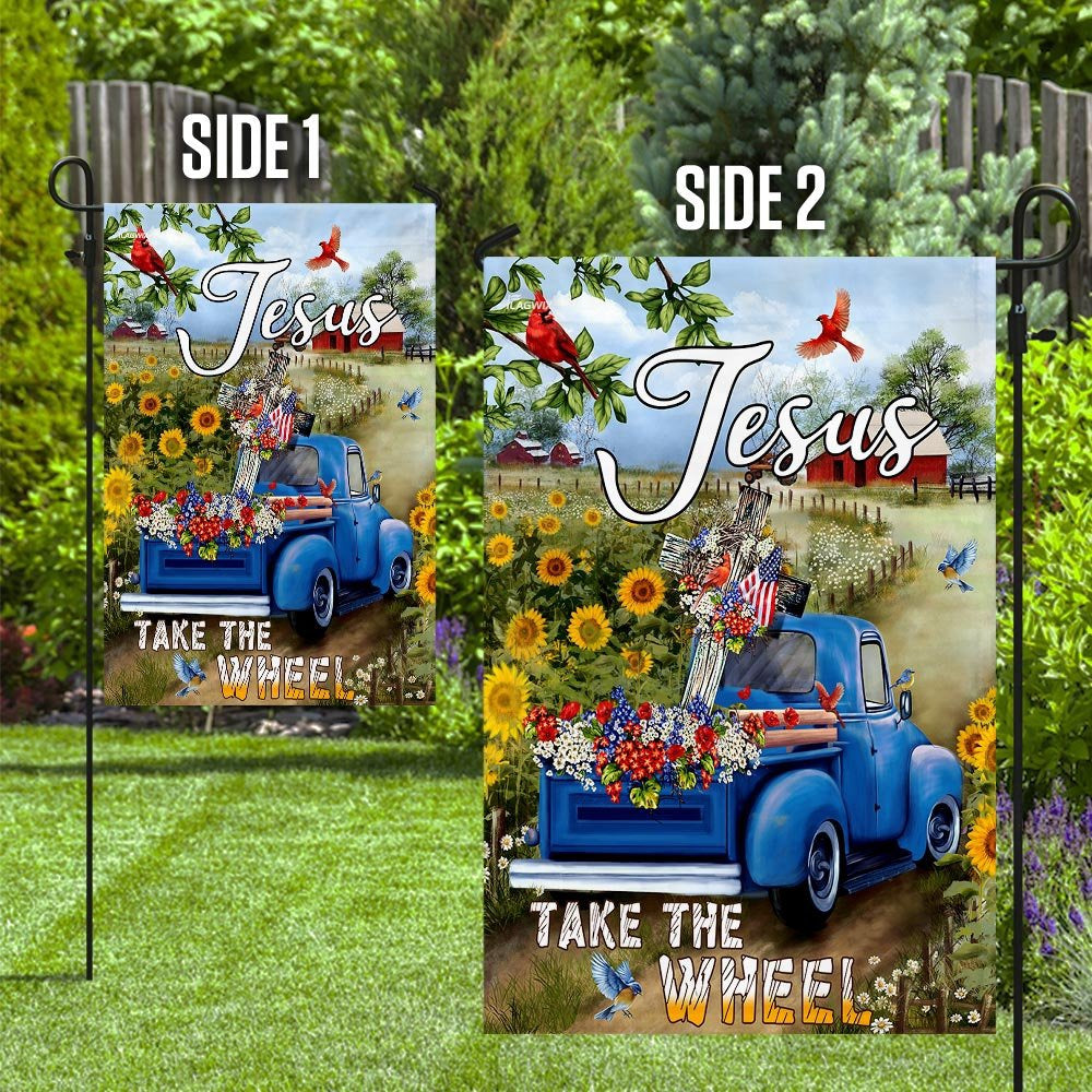 Christian Garden Flags, Jesus Take The Wheel American Truck Farm Garden Flag, Christian House Flags, Christian Cross Flag, Faith Flag