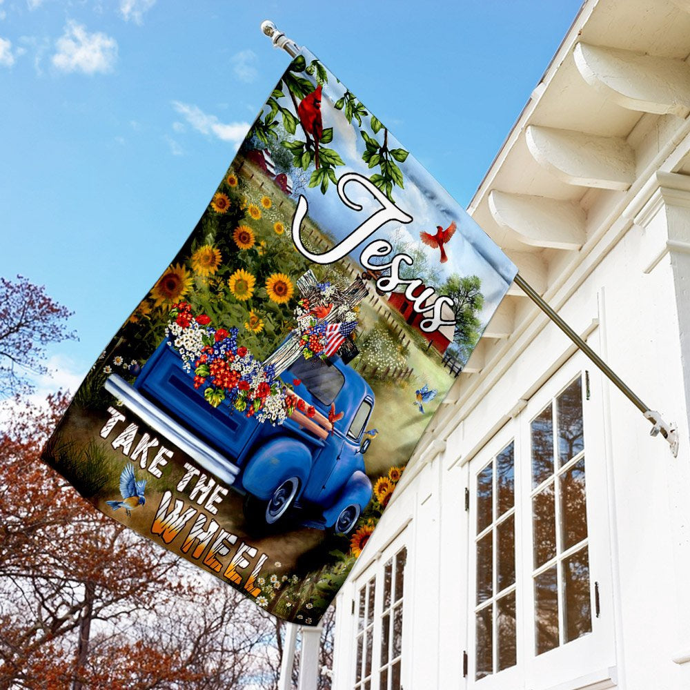 Christian Garden Flags, Jesus Take The Wheel American Truck Farm Garden Flag, Christian House Flags, Christian Cross Flag, Faith Flag