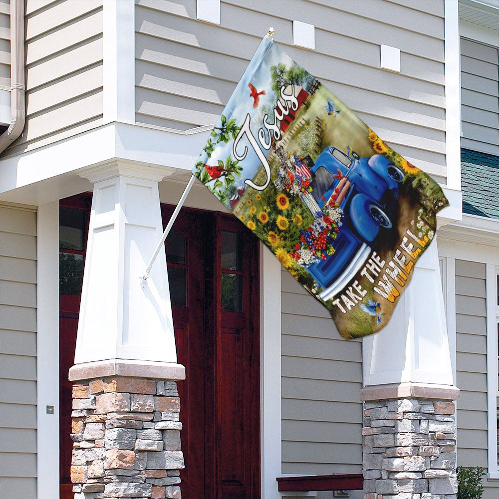 Christian Garden Flags, Jesus Take The Wheel American Truck Farm Garden Flag, Christian House Flags, Christian Cross Flag, Faith Flag